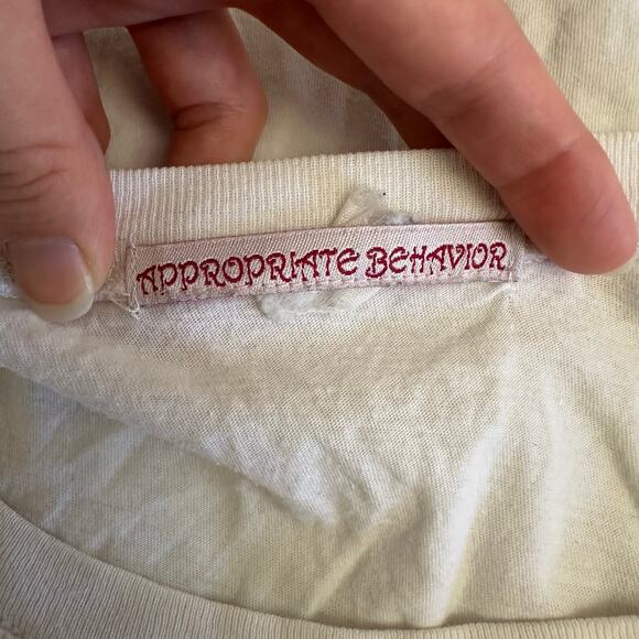 Y2K Graphic Rose Cross Tee Appropriate Behavior White Distressed Glitter S/M - Picture 2 of 8